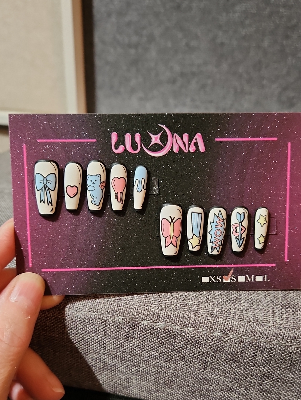 Matte Comic Strip Style Press On Nails. Size Small